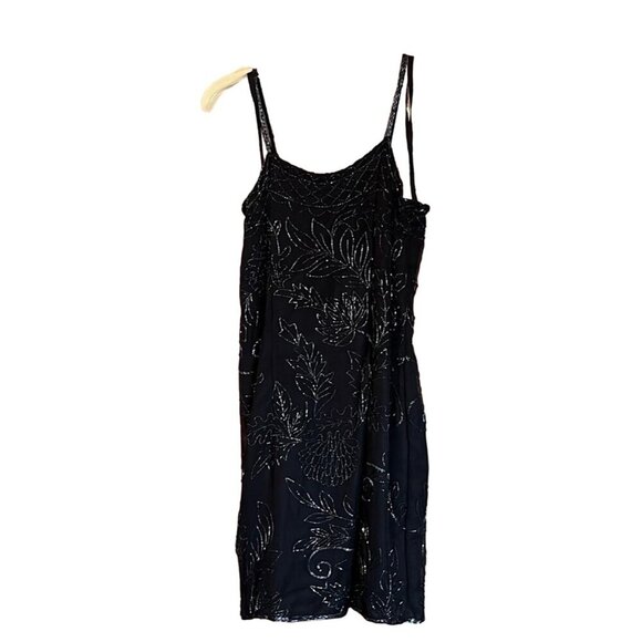 Shalini Black Embellished Beaded Silk Cocktail Sleeveless Dress & Jacket Medium - Picture 6 of 6